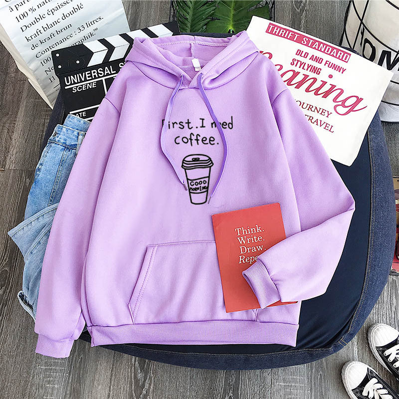 Oversized Cozy Womens Hoodie - Coffee Graphic Print, Fleece - Image 4