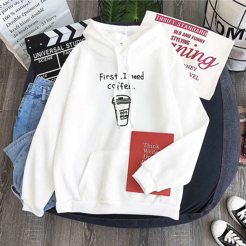 Oversized Cozy Womens Hoodie - Coffee Graphic Print, Fleece - Image 5