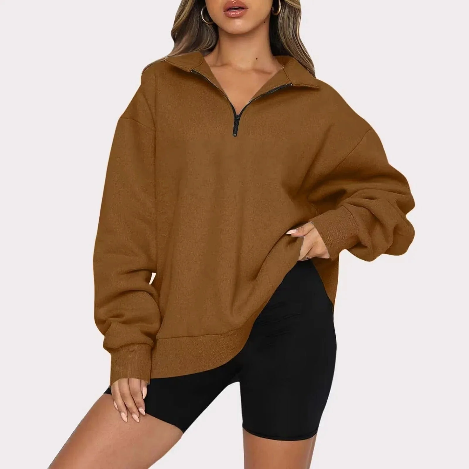 Oversized Cozy Womens Pullover - Half Zip, Knit, Winter - Image 10