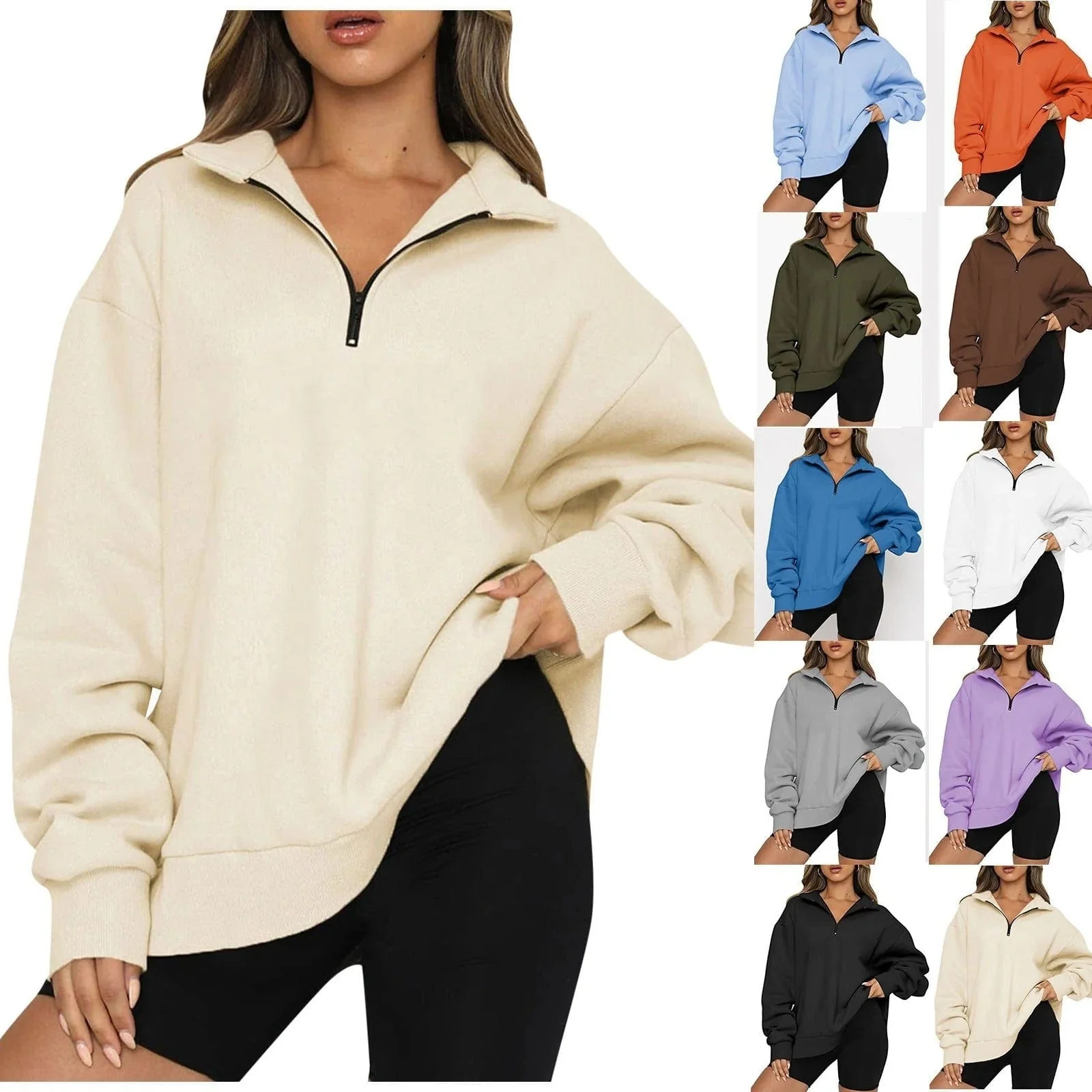Oversized Cozy Womens Pullover - Half Zip, Knit, Winter - Image 4