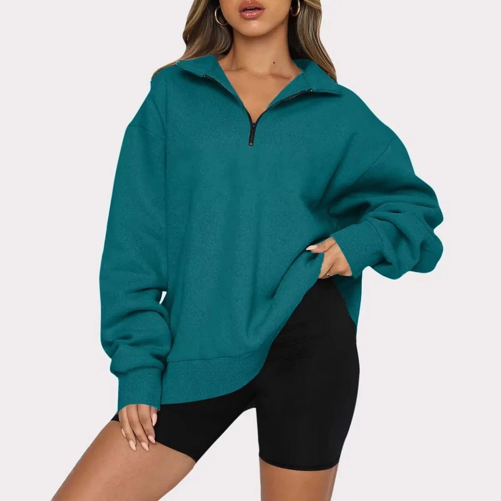 Oversized Cozy Womens Pullover - Half Zip, Knit, Winter - Image 5