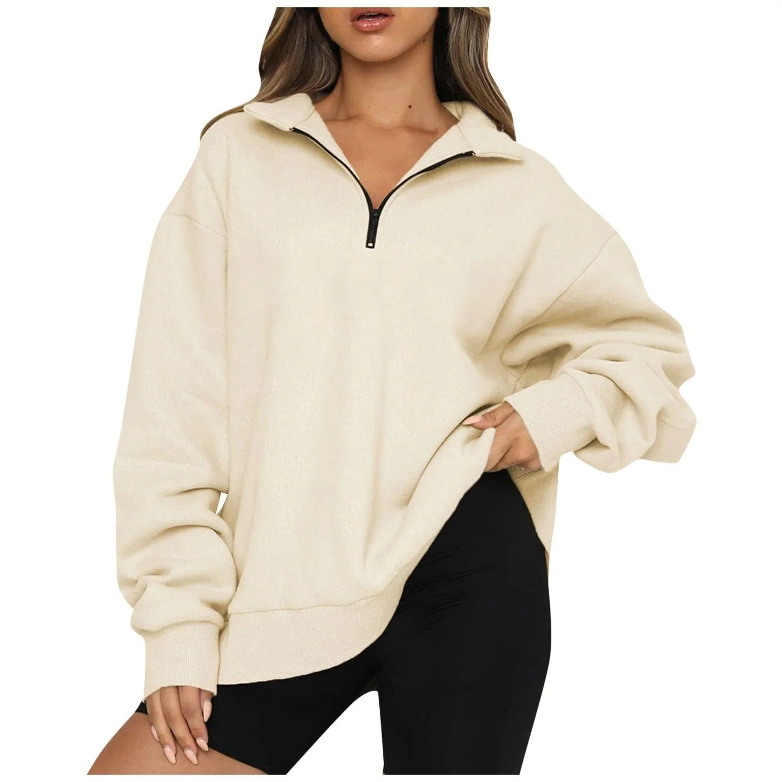 Oversized Cozy Womens Pullover - Half Zip, Knit, Winter - Image 6