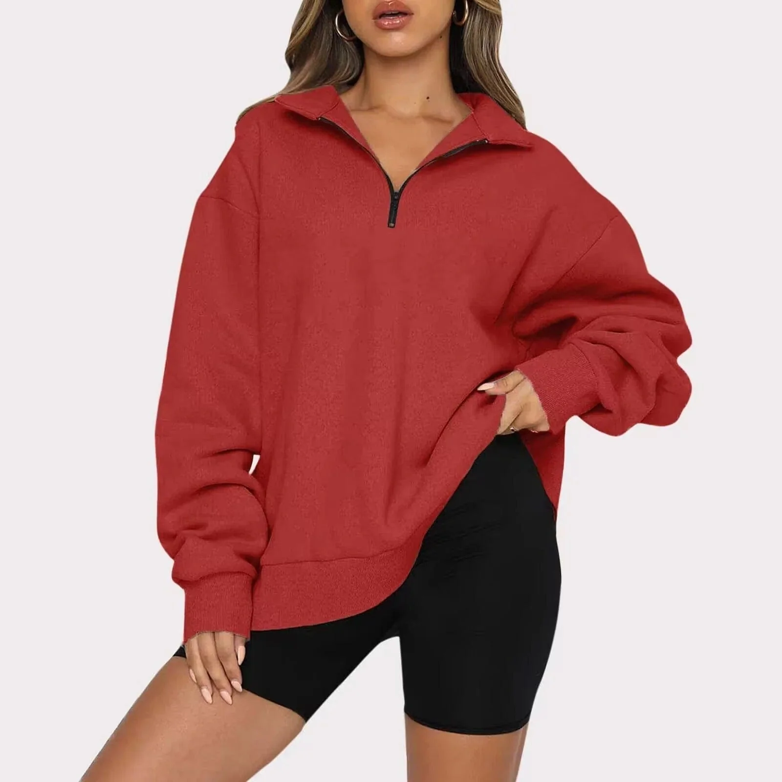Oversized Cozy Womens Pullover - Half Zip, Knit, Winter - Image 8