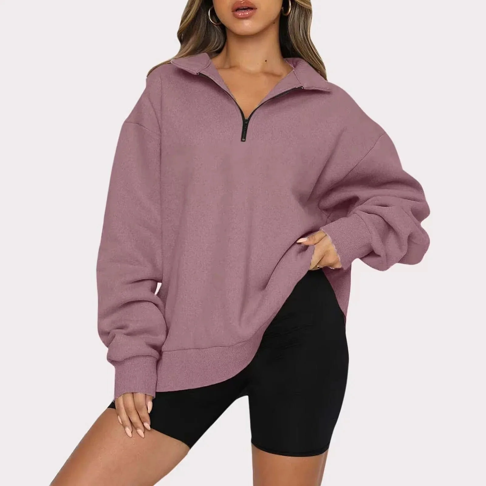 Oversized Cozy Womens Pullover - Half Zip, Knit, Winter - Image 9