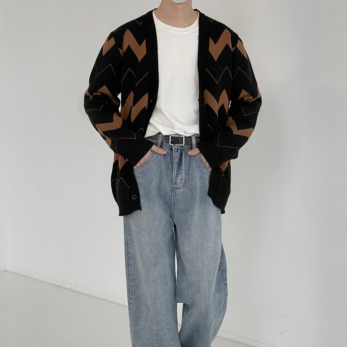 Oversized Men's Cardigan - Open Front, Knit, Casual
