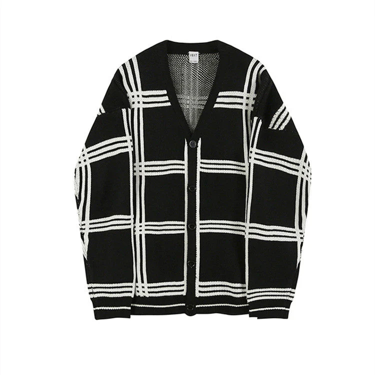 Oversized Men's Cardigan - V Neck Vinylon Knit, Street - Image 3