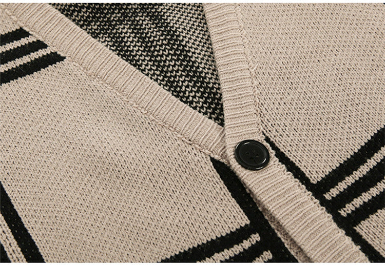 Oversized Men's Cardigan - V Neck Vinylon Knit, Street - Image 4