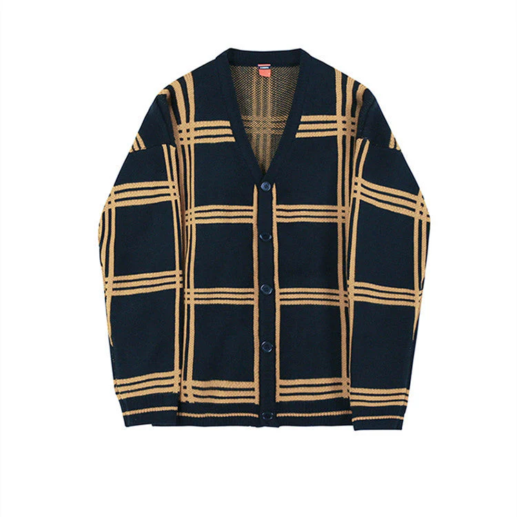 Oversized Men's Cardigan - V Neck Vinylon Knit, Street - Image 7