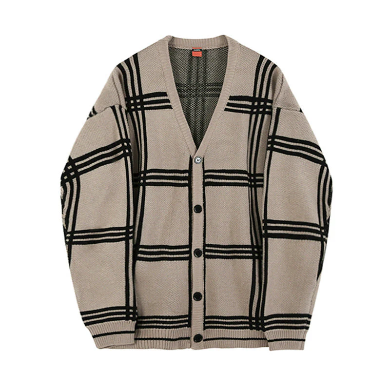 Oversized Men's Cardigan - V Neck Vinylon Knit, Street - Image 8