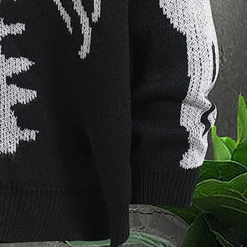 Oversized Men's Jacquard Cardigan - Skeleton Knit, Acrylic - Image 3