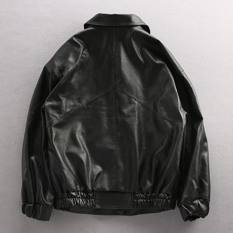 Oversized Men's Leather Jacket - Pilot Style, PU Leather, Durable Casual Streetwear - Image 4