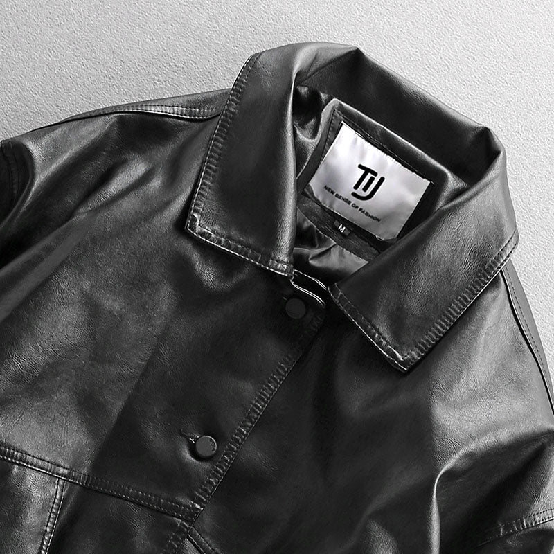 Oversized Men's Leather Jacket - Pilot Style, PU Leather, Durable Casual Streetwear - Image 5
