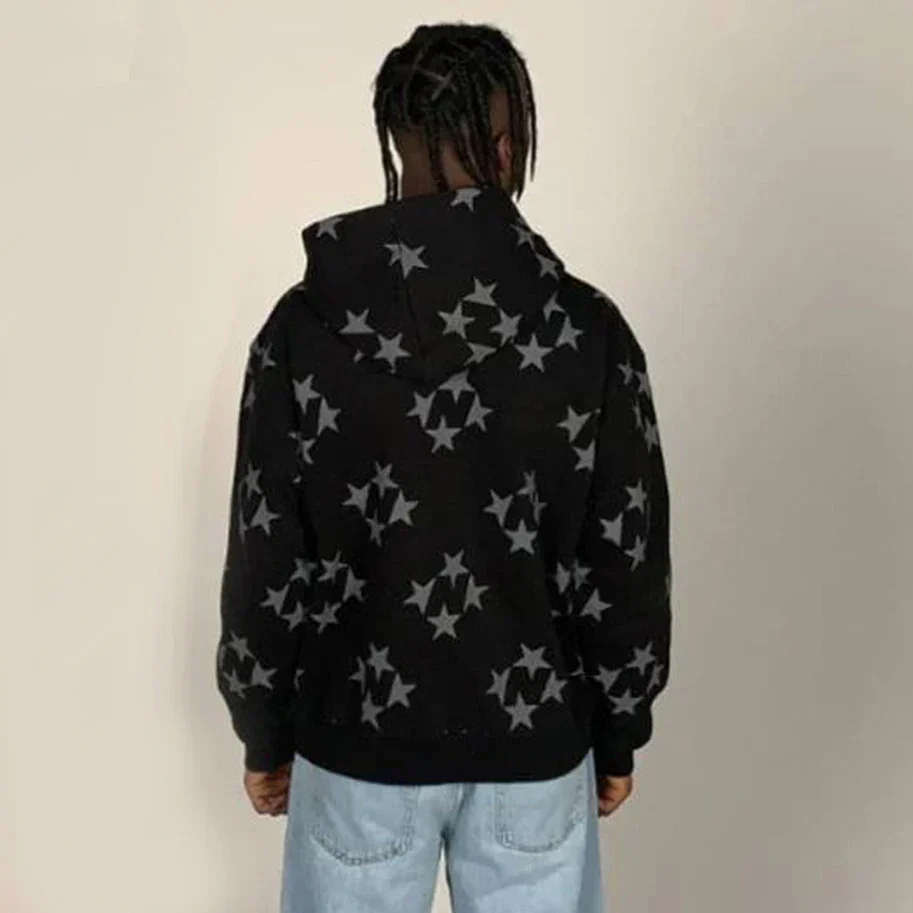 Oversized Men’s Zip Hoodie - Rhinestone Skeleton, Cotton - Image 32