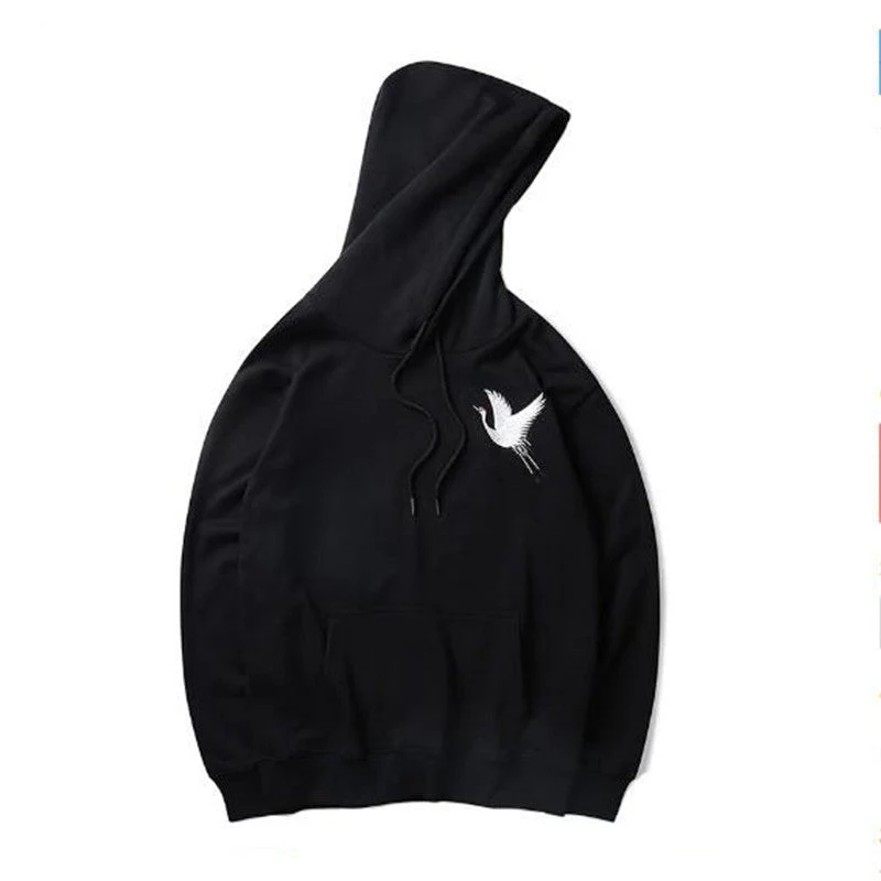 Oversized relaxed hoodie - embroidered crane, cotton blend - Image 5