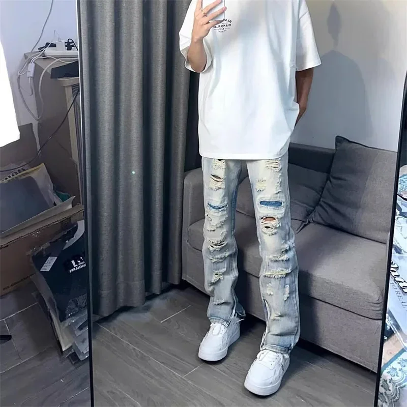 Oversized Relaxed Mens Jeans - Ripped Straight Leg Denim - Image 4