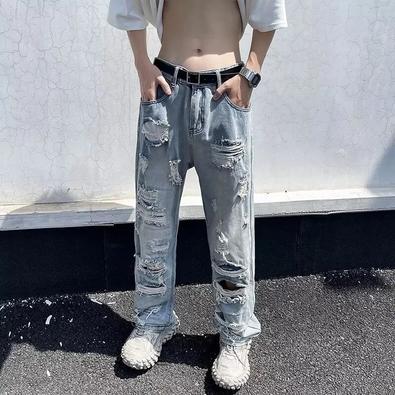 Oversized Relaxed Mens Jeans - Ripped Straight Leg Denim - Image 7