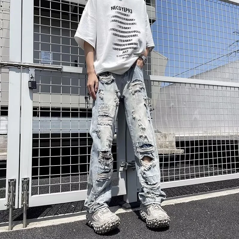 Oversized Relaxed Mens Jeans - Ripped Straight Leg Denim - Image 8