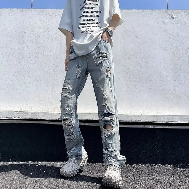 Oversized Relaxed Mens Jeans - Ripped Straight Leg Denim - Image 9