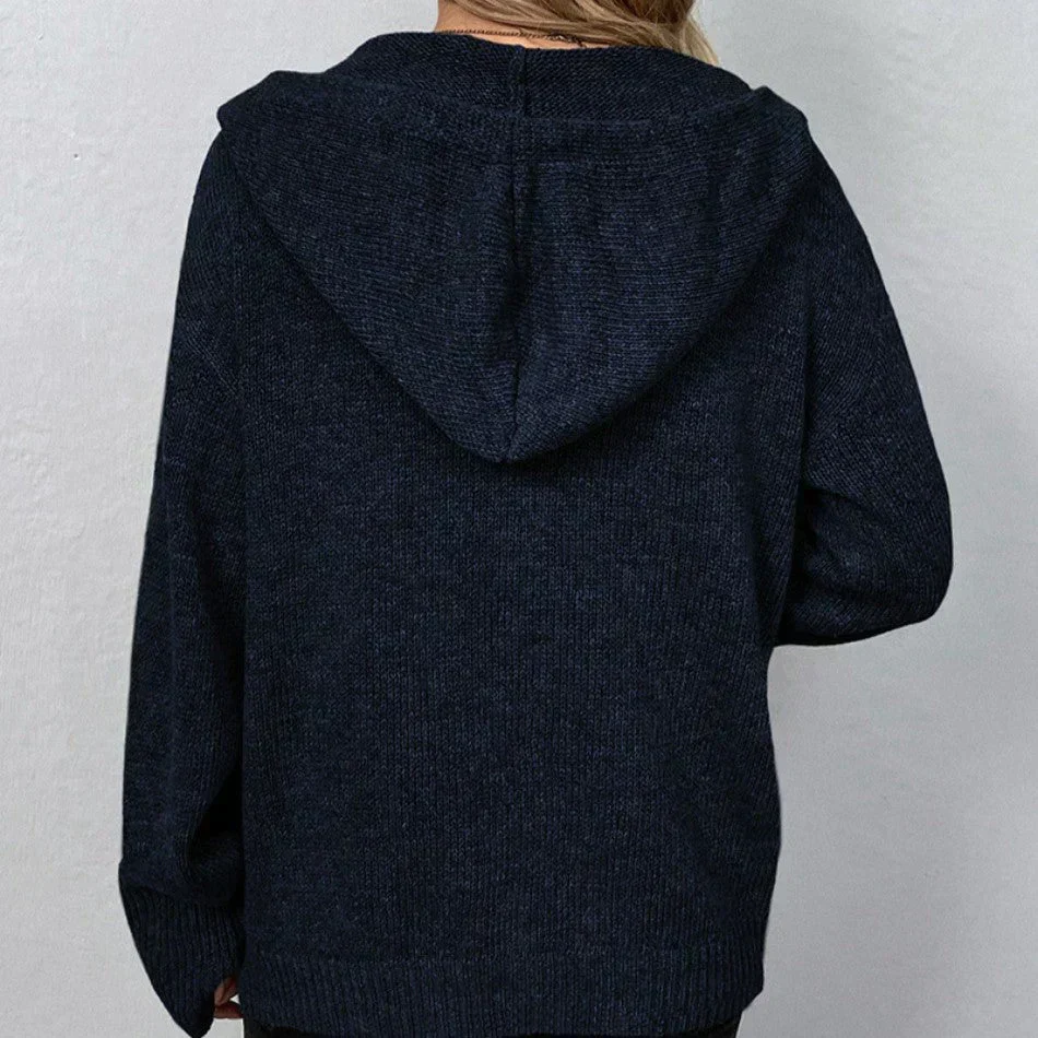 Oversized Women Cardigan - Hooded Button, Textured Knit - Image 4