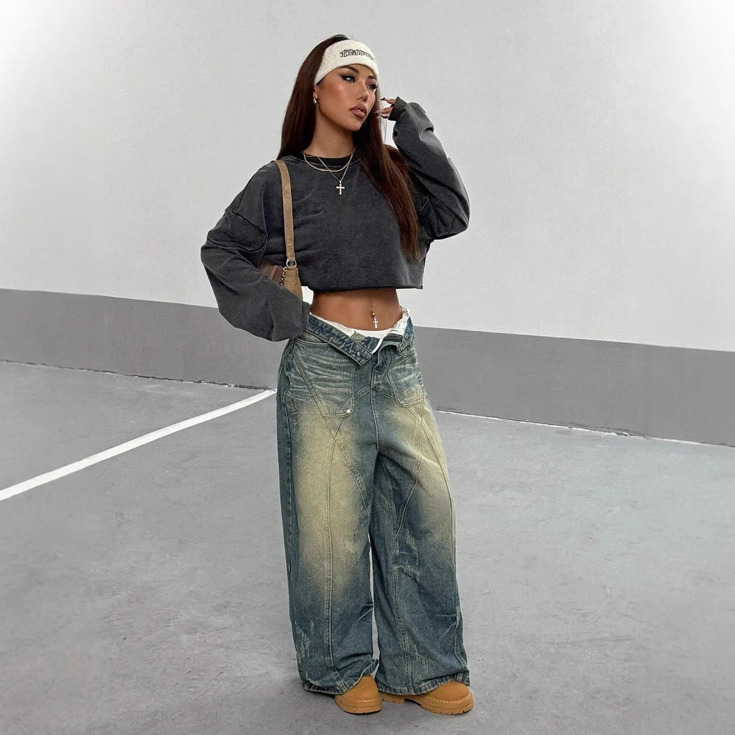 Oversized Women Crop Top - Boxy Raw Hem, Polyester, Casual - Image 5