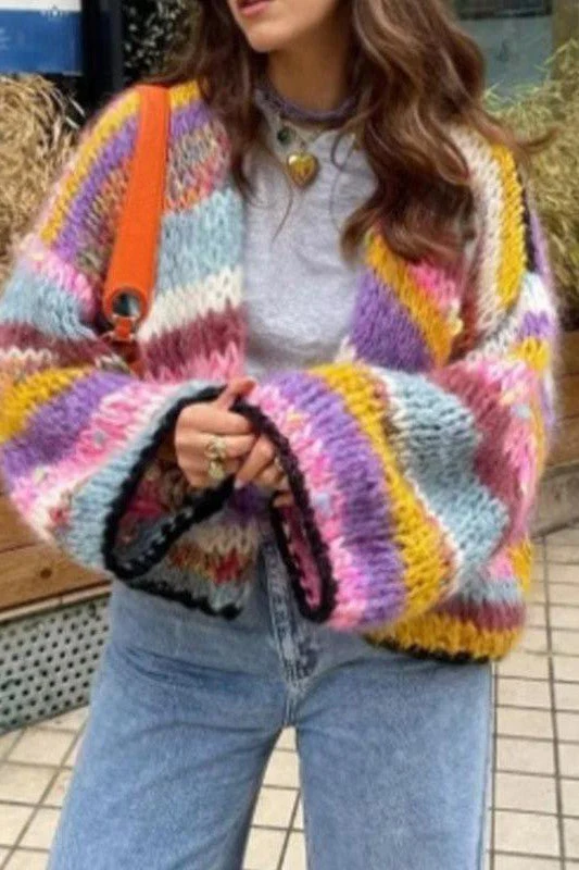 Oversized Women Cropped Cardigan - Boxy Knit Wool Layering - Image 2