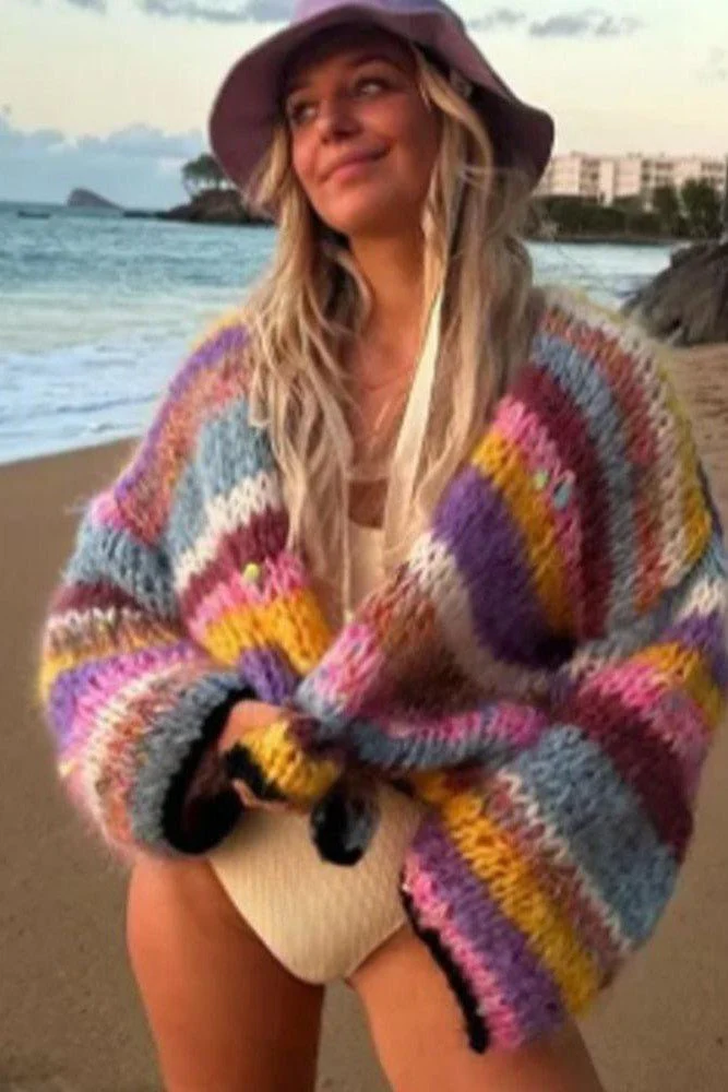 Oversized Women Cropped Cardigan - Boxy Knit Wool Layering - Image 3