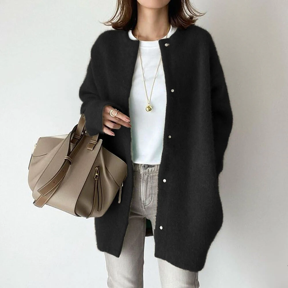 Oversized Women’s Cardigan - Thigh-Length Fuzzy Knit, Fall - Image 2
