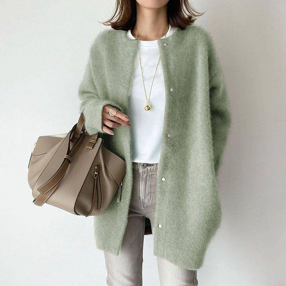 Oversized Women’s Cardigan - Thigh-Length Fuzzy Knit, Fall - Image 5
