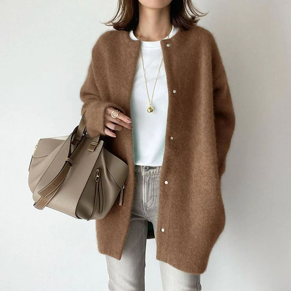 Oversized Women’s Cardigan - Thigh-Length Fuzzy Knit, Fall - Image 6