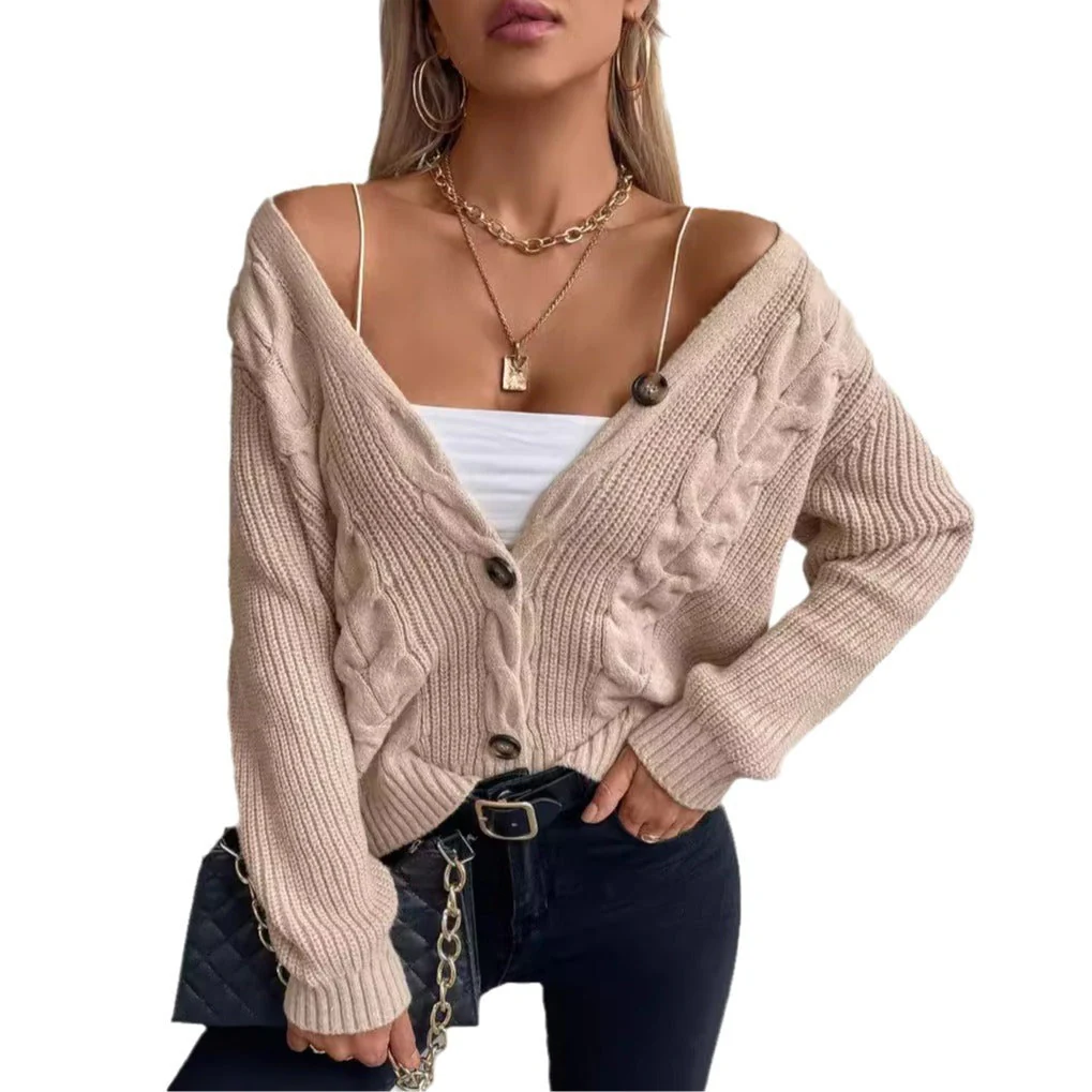 Oversized Women’s Cardigan - Twist Cable Knit V Neck Fall - Image 3