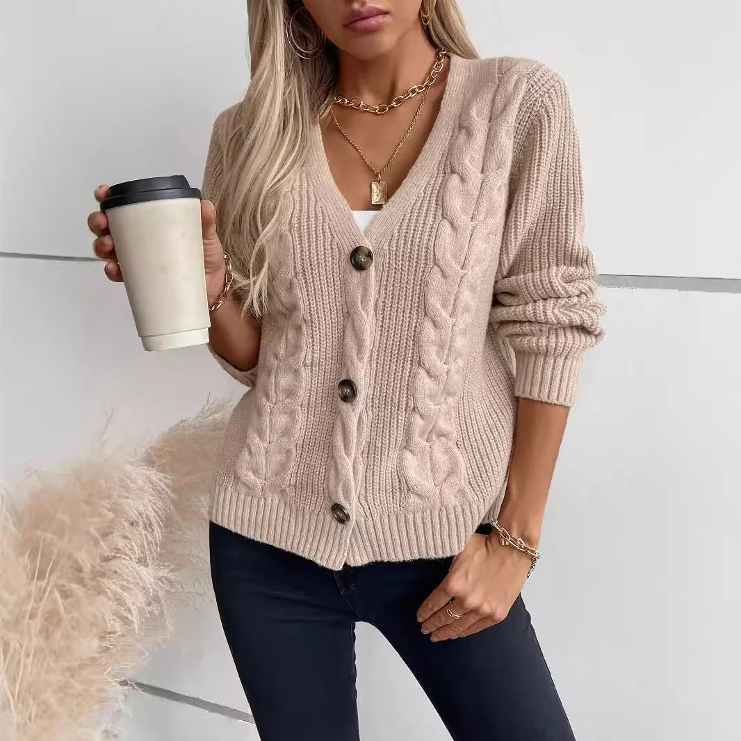Oversized Women’s Cardigan - Twist Cable Knit V Neck Fall - Image 4