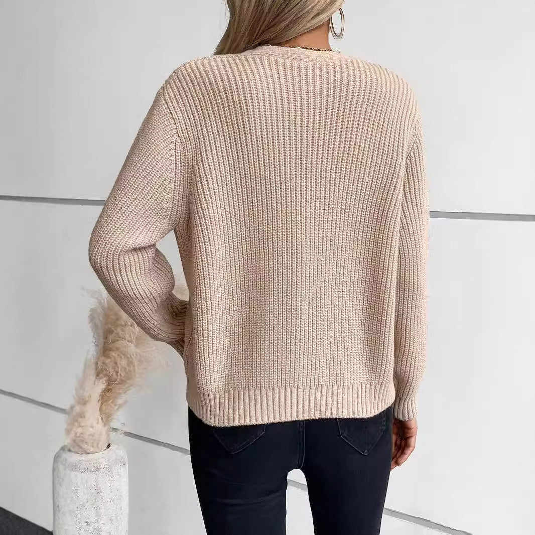 Oversized Women’s Cardigan - Twist Cable Knit V Neck Fall - Image 5