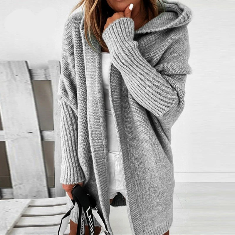 Oversized Women’s Hooded Knit Cardigan - Ribbed, Cozy - Image 7