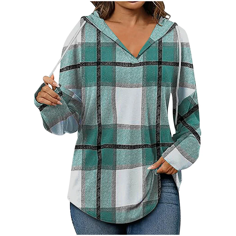 Oversized Women's Hoodie – V-Neck, Cotton Blend, For Casual Outings - Image 2