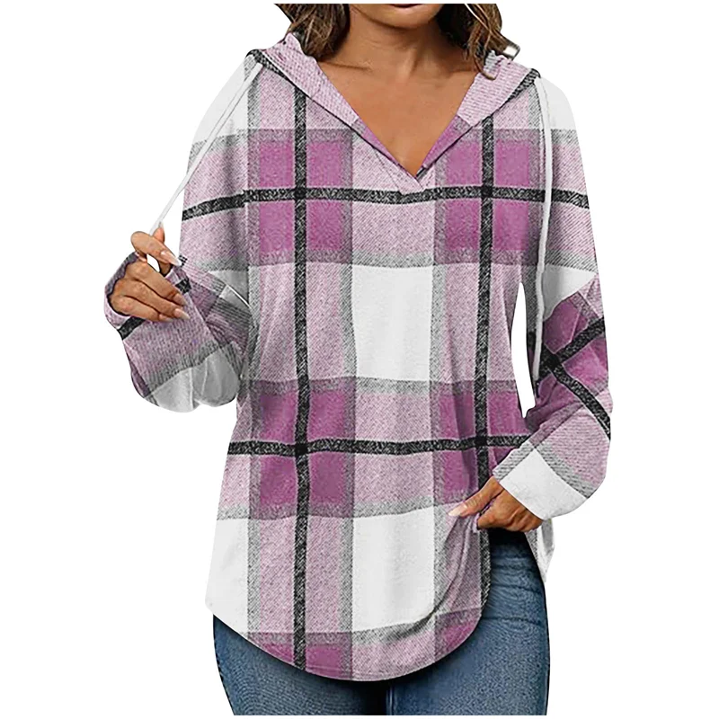 Oversized Women's Hoodie – V-Neck, Cotton Blend, For Casual Outings - Image 3