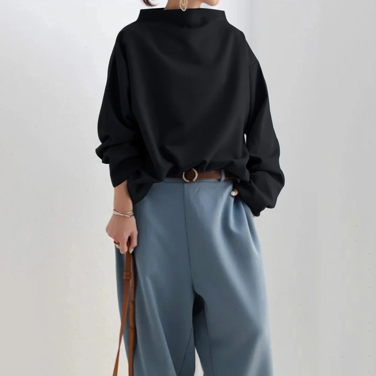 Oversized Women’s Pullover - Batwing Sleeve, Cotton - Image 4