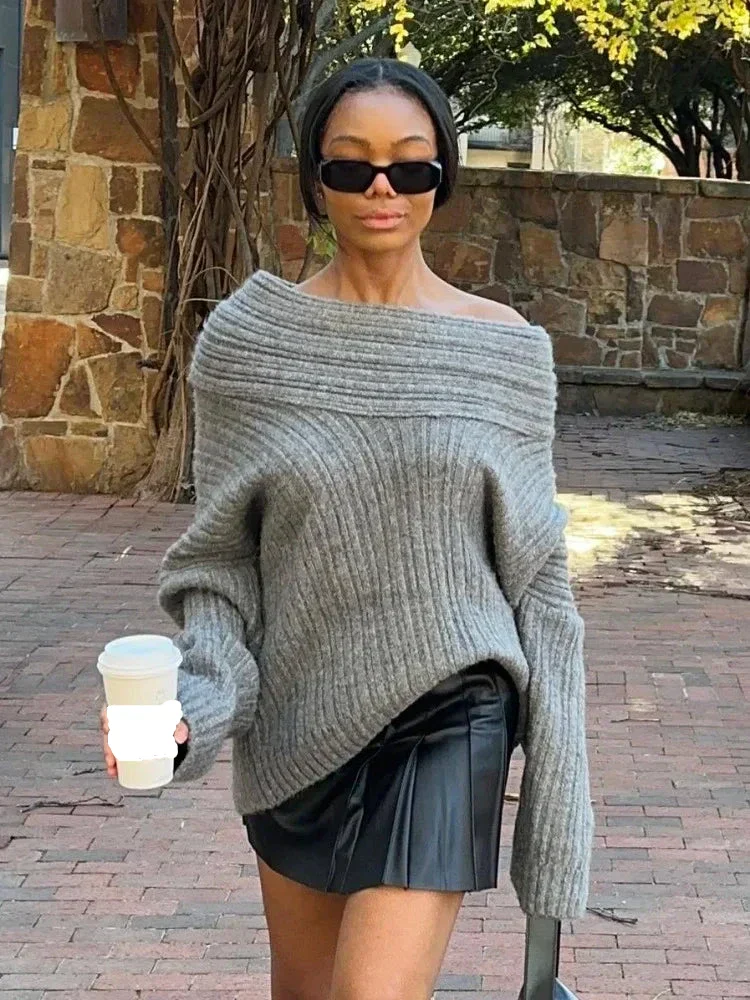 Oversized Women's Sweater - Slit Cowl Neck, Ribbed For Fall - Image 5