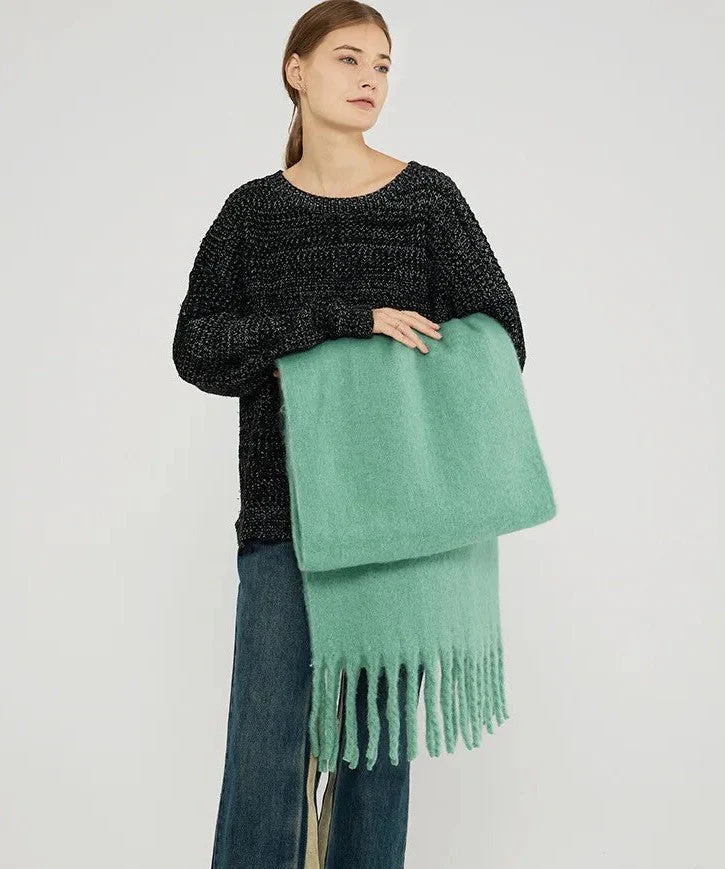 Oversized Women Scarf - Long Fringed Fluffy Wool Winter - Image 16