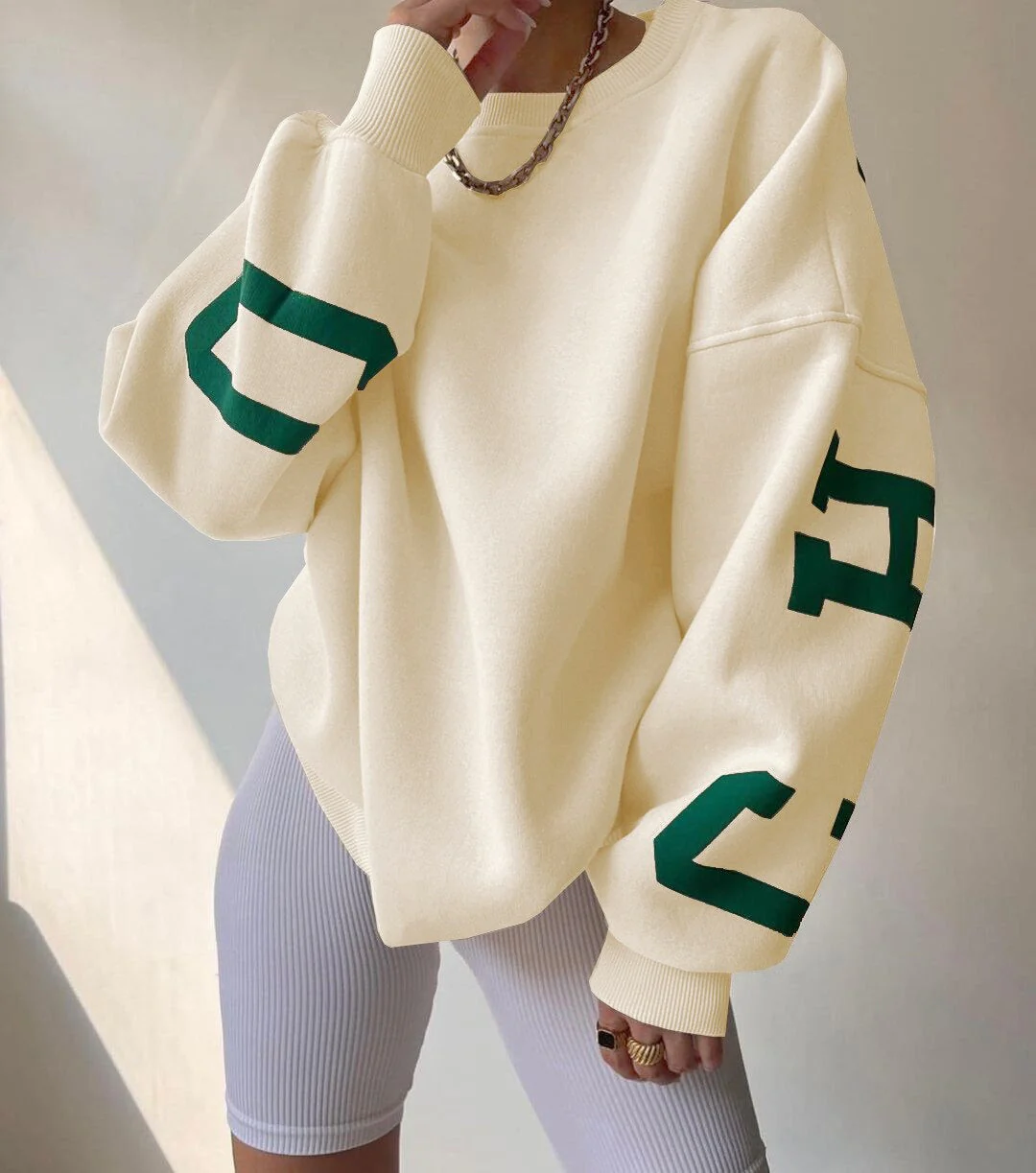 Oversized Women Sweatshirt - Dropped Shoulder, Cotton Blend