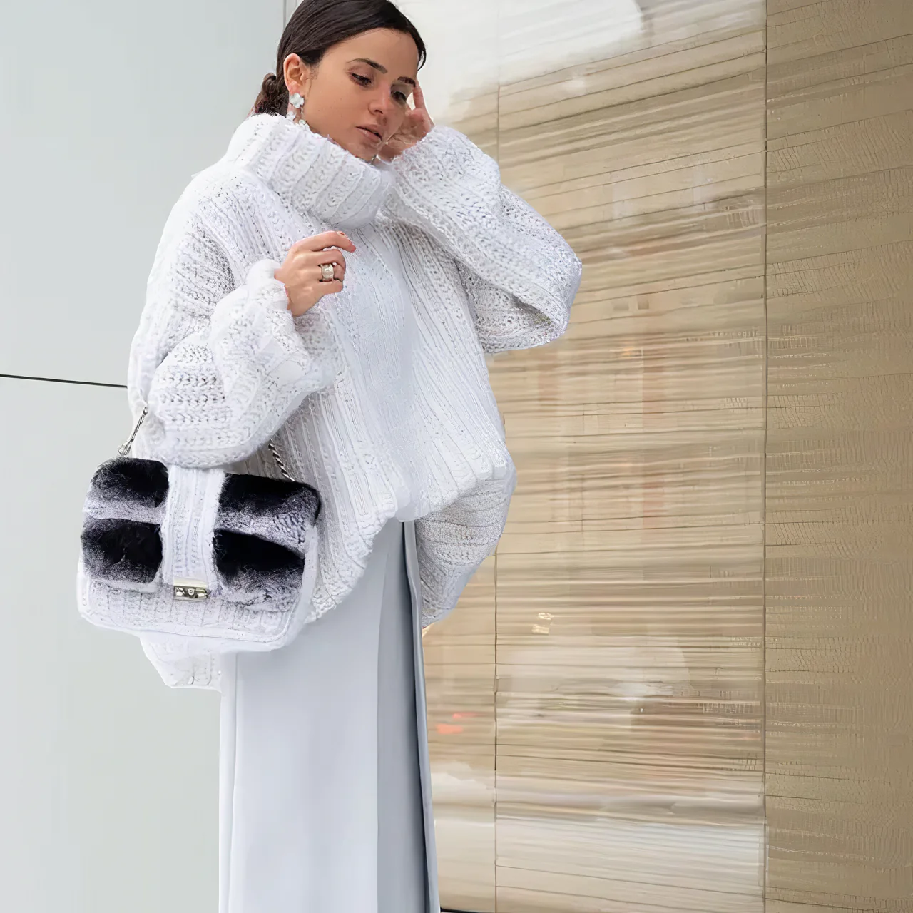 Oversized Women Turtleneck Sweater - Cable Knit, Fluffy - Image 4