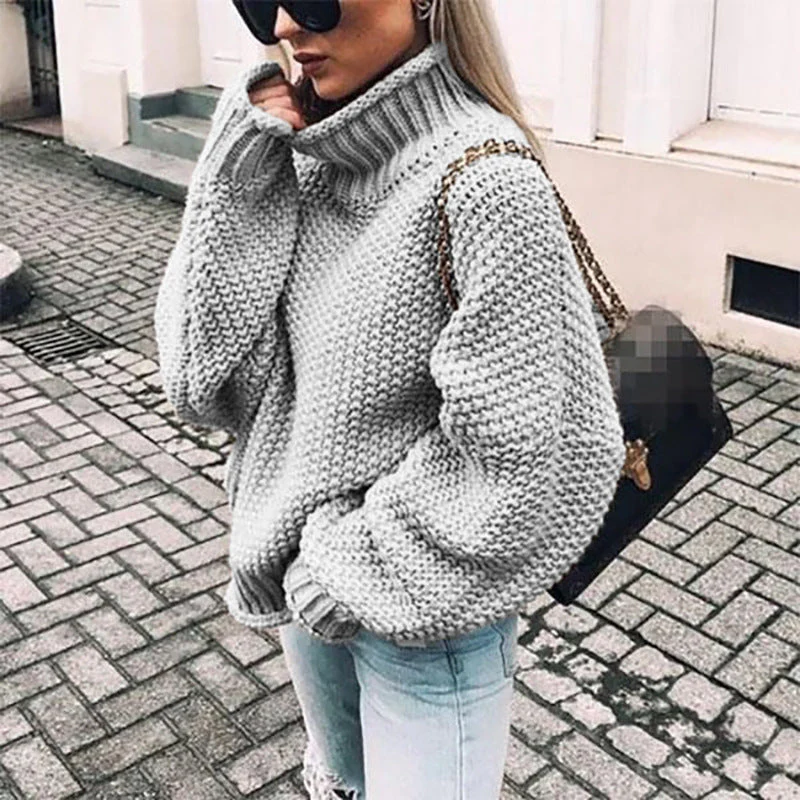 Oversized Women Turtleneck Sweater - Chunky Knit, Winter - Image 6