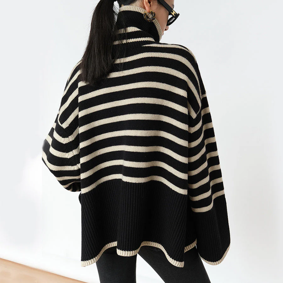 Oversized Women Turtleneck Sweater - Slit Knit, Warm - Image 2