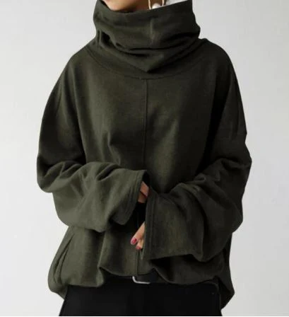 Oversized Women Turtleneck Sweatshirt - Funnel Neck, Cotton