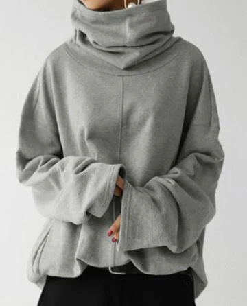 Oversized Women Turtleneck Sweatshirt - Funnel Neck, Cotton - Image 2