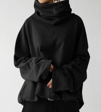 Oversized Women Turtleneck Sweatshirt - Funnel Neck, Cotton - Image 3