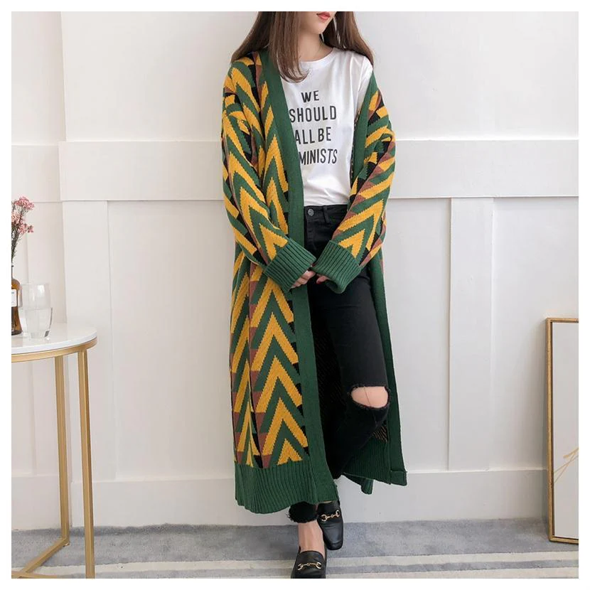 Oversized Womens Cardigan - Longline Front, Chevron Knit - Image 2