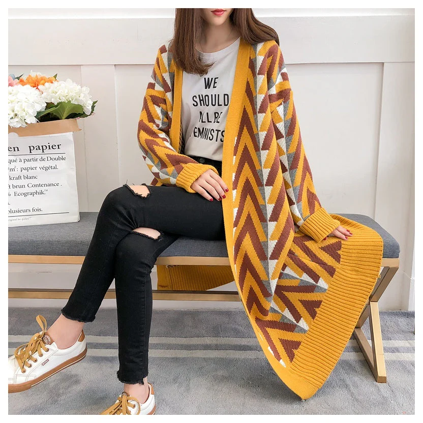 Oversized Womens Cardigan - Longline Front, Chevron Knit - Image 5