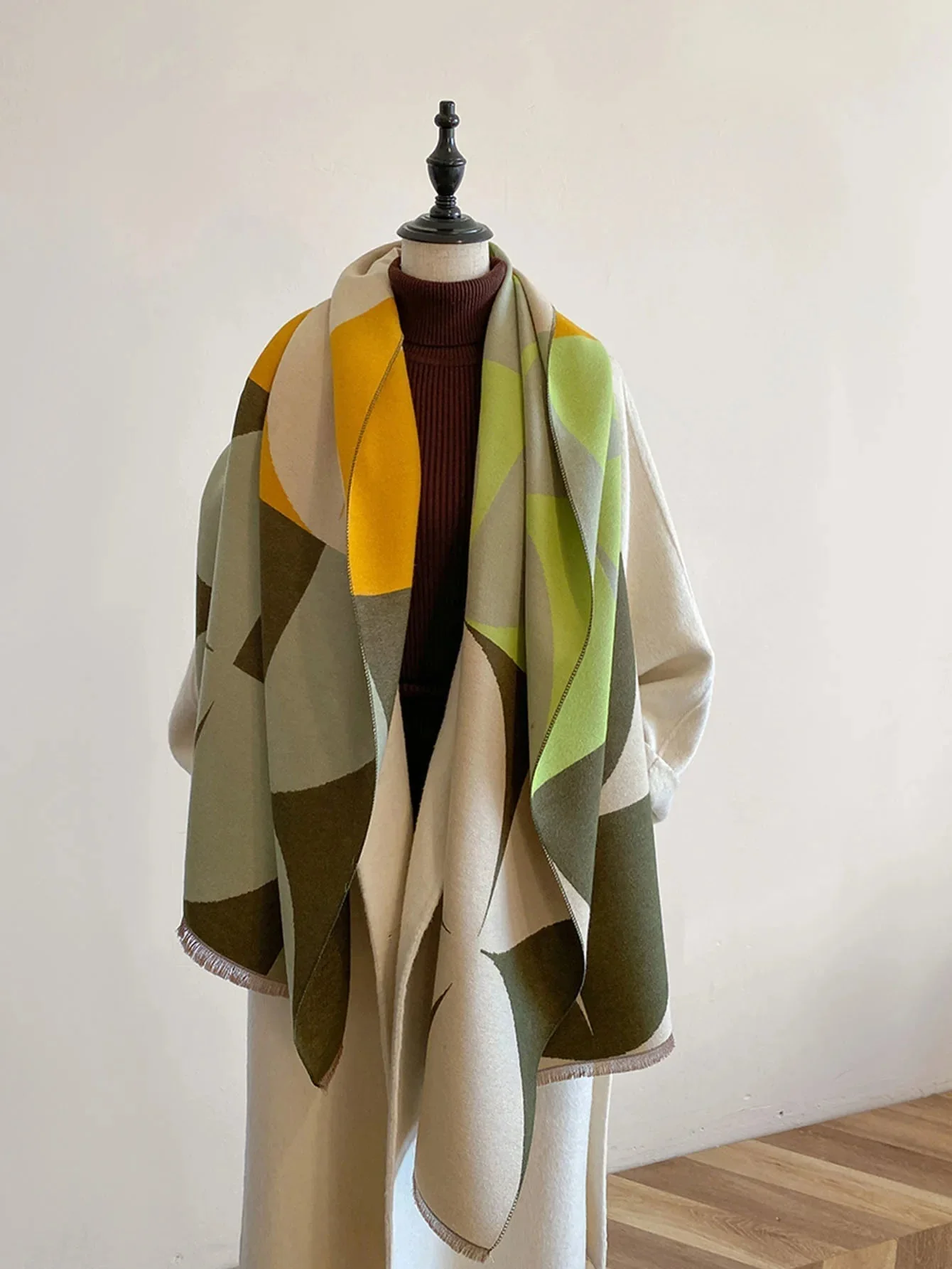 Oversized Womens Scarf - Reversible Geometric Cashmere - Image 11