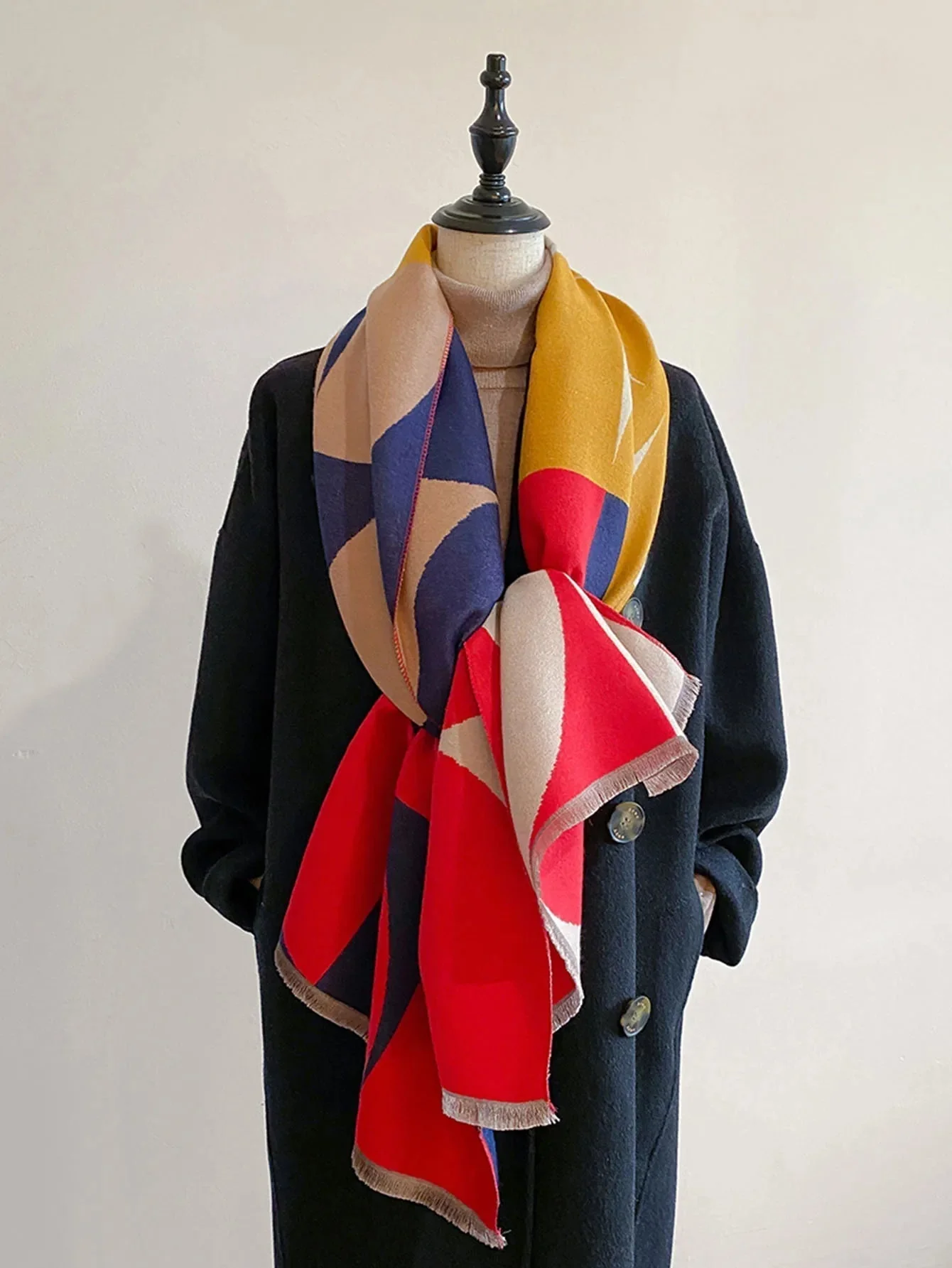 Oversized Womens Scarf - Reversible Geometric Cashmere - Image 12