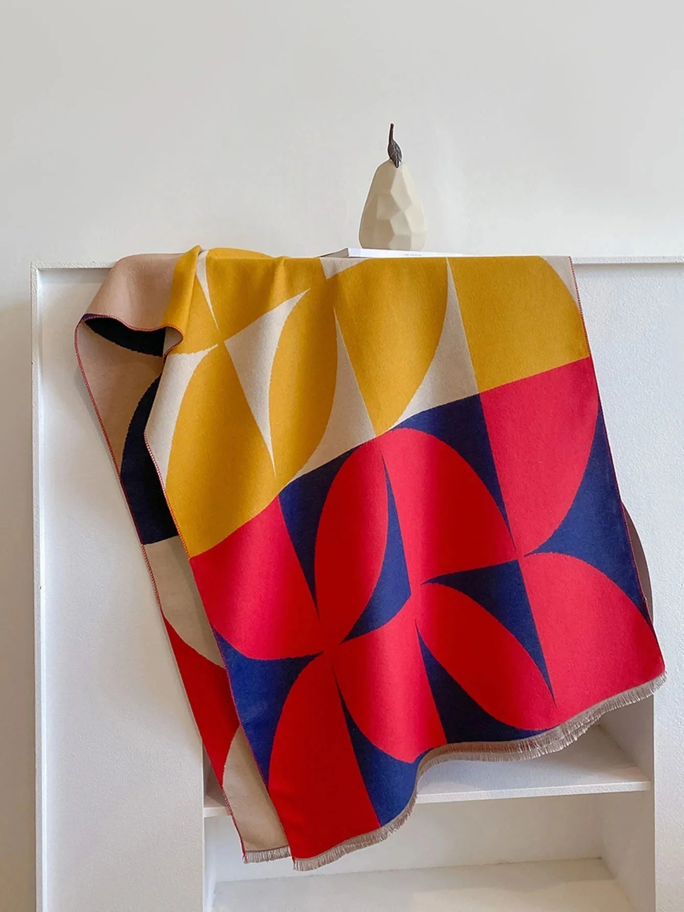 Oversized Womens Scarf - Reversible Geometric Cashmere - Image 2